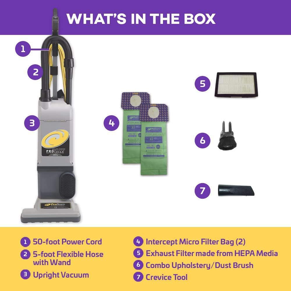 Suреr Dеаl Prоduсt ProTeam ProForce 1200XP Bagged Upright Vacuum Cleaner with HEPA Media Filtration, Commercial Upright Vacuum with On-Board Tools, Corded