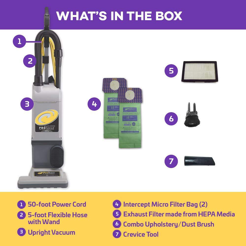 ProTeam ProForce 1200XP Bagged Upright Vacuum Cleaner with HEPA Media