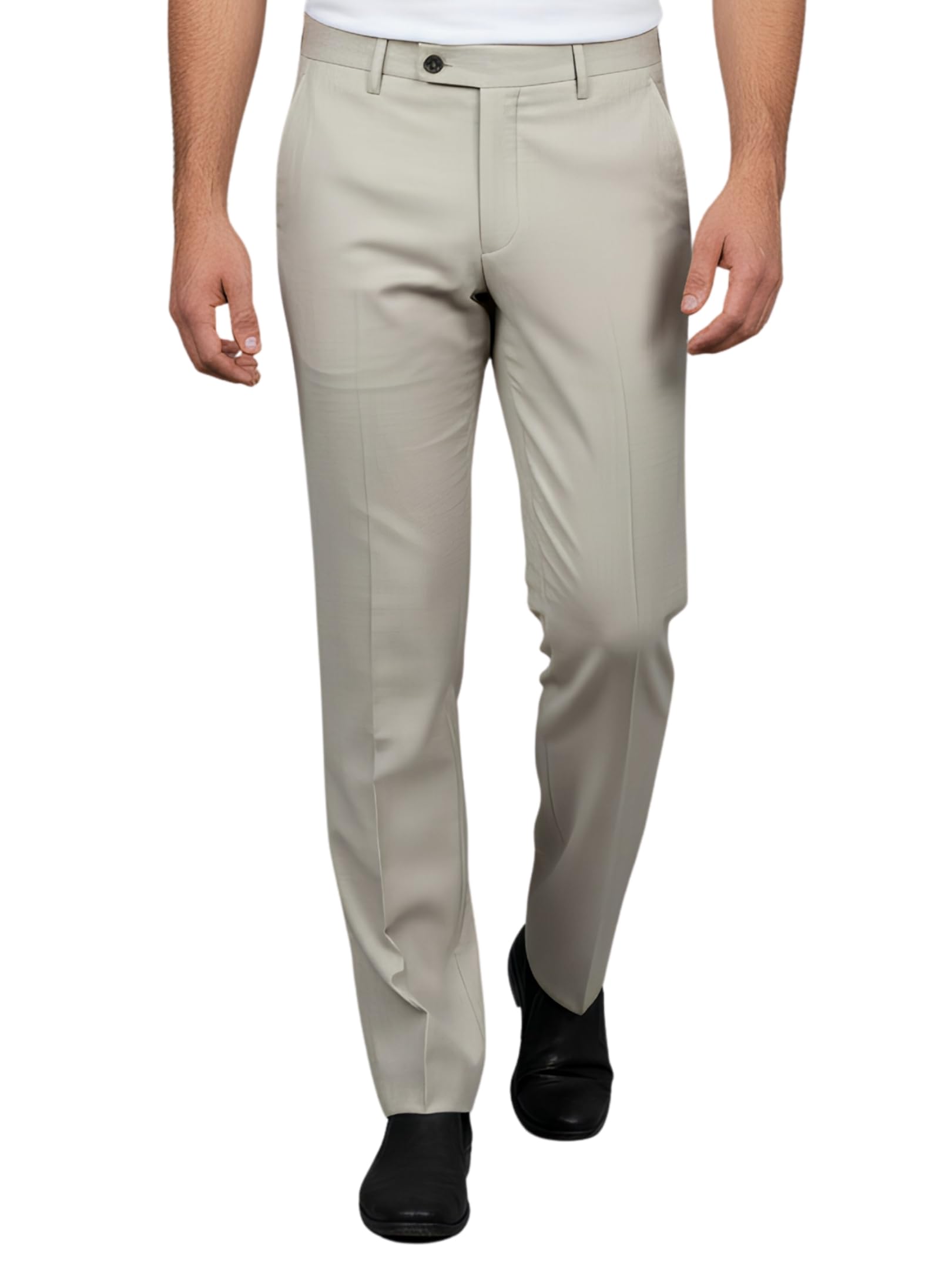 live in Mens Beige Cotton Slim Fit Mid Rise Solid Formal Trousers-picture-56