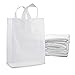 Clear Plastic Bags with Handles - 50 Pack Medium Frosted White Gift Bags with Cardboard Bottom, Shopping Totes in Bulk for Retail Stores, Merchandise, Business, Boutique, Take Out, Parties - 10x5x13