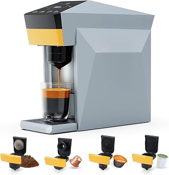 4 In 1 Single Server Coffee Maker, Mini Coffee Machine Compatible with Nespresso Original/K cups/Dolce Gusto Original/Ground Coffee, Espresso Machine Fit for Home Office Matte Grey