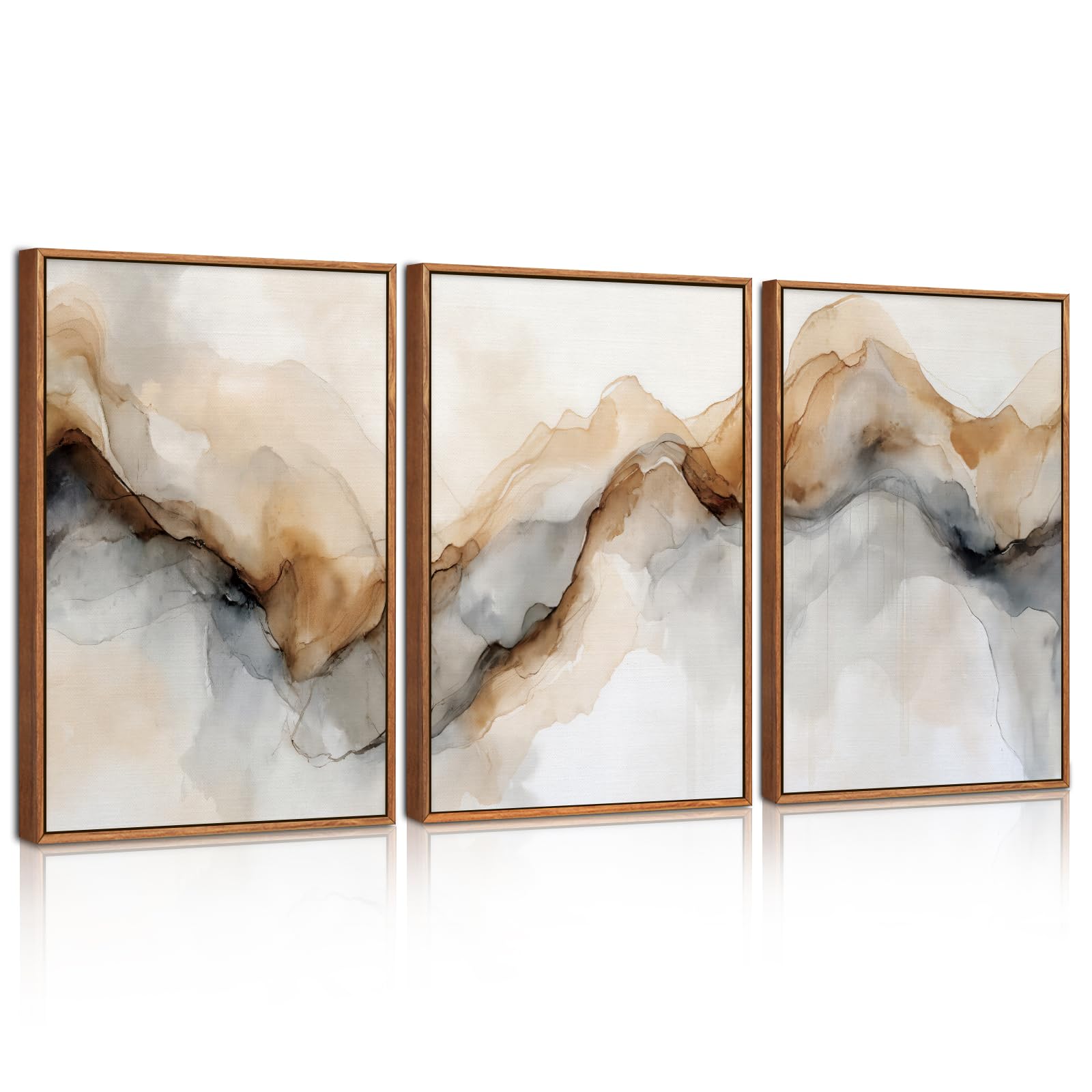Celestdeco Abstract Neutral Framed Canvas Wall Art Set, Retro Watercolor Landscape Wall Decor, Modern Texture Poster, Minimalist Nature Wall Painting for Living Room, Bedroom, Office 30x40cm โ image 1