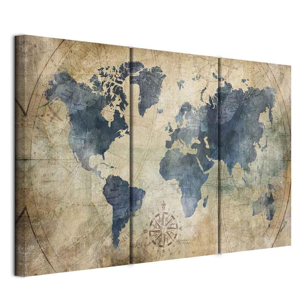 murando - Quadro Acustico Mappamondo - 135x90 cm 3 Pezzi - Schiuma acustica Quadri Moderni Grandi - Camera da Letto Matrimoniale - Stampa su Tela - Pannelli Fonoassorbenti Decorativi - Fonoassorbente