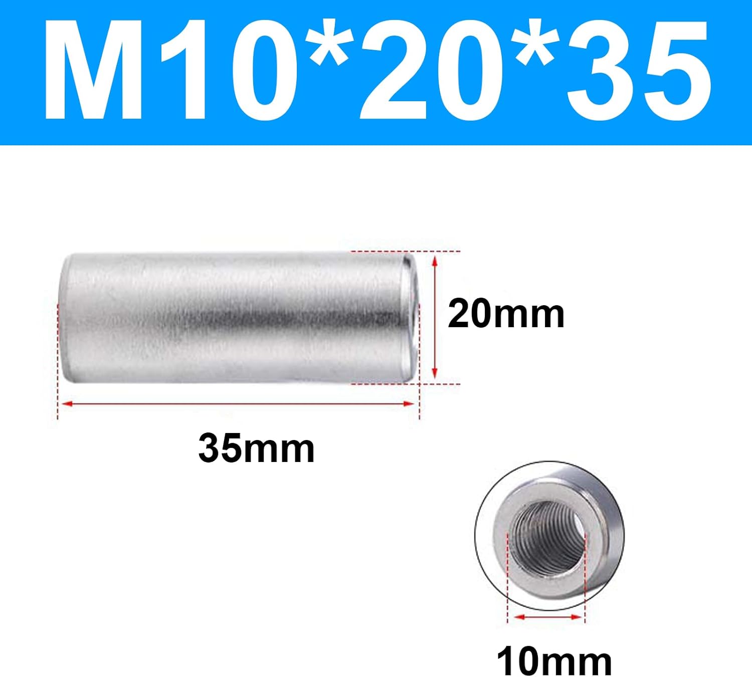 Round Coupling Nuts Rod Bar Stud Round Connector Nuts Fasteners Stainless Steel 10Pcs M10*20 * 35