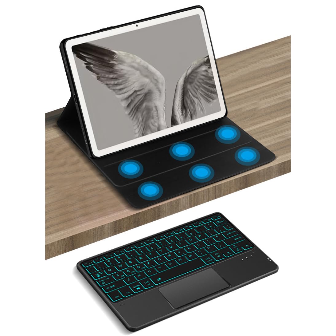Etui z klawiaturą do tabletu Google Pixel 11" 2023, 7 kolorów podświetlenia, odłączana bezprzewodowa klawiatura z panelem dotykowym, ochronne etui ze skóry PU, głęboka zieleń