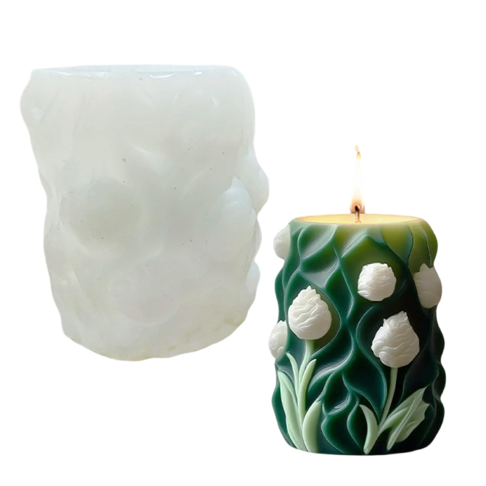 Qusinfc Tulips Molds Casting Molds Flower Cylinder Silicone Ornament Plasters Epoxy Resin Silicone Tulips Flower Cylinder