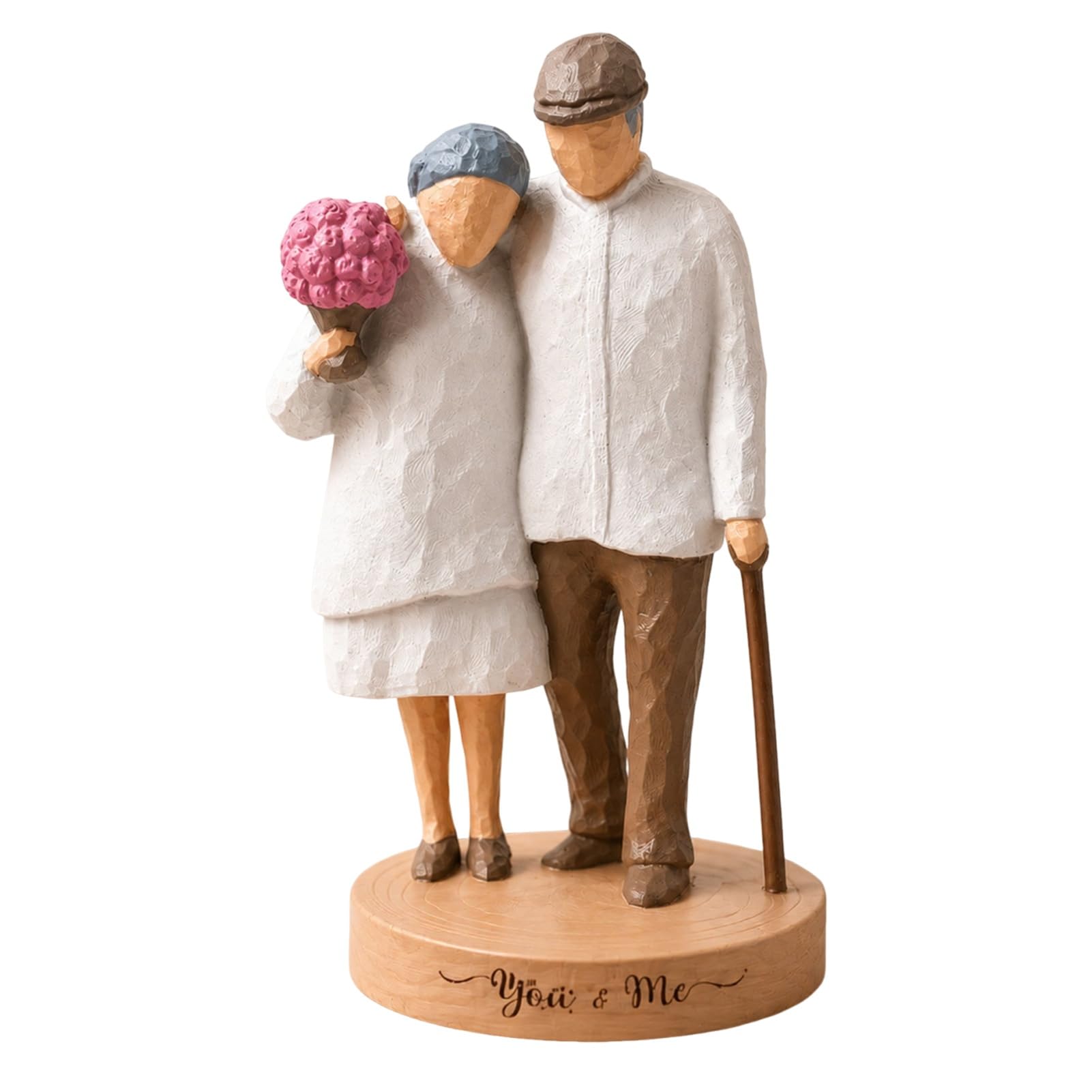 Glifora 3D Printed Elderly Couple Figurines - Old Couples Ornament with Wood Carving Texture, Romantic Hugging Old People Statue for Wedding and Home Decor