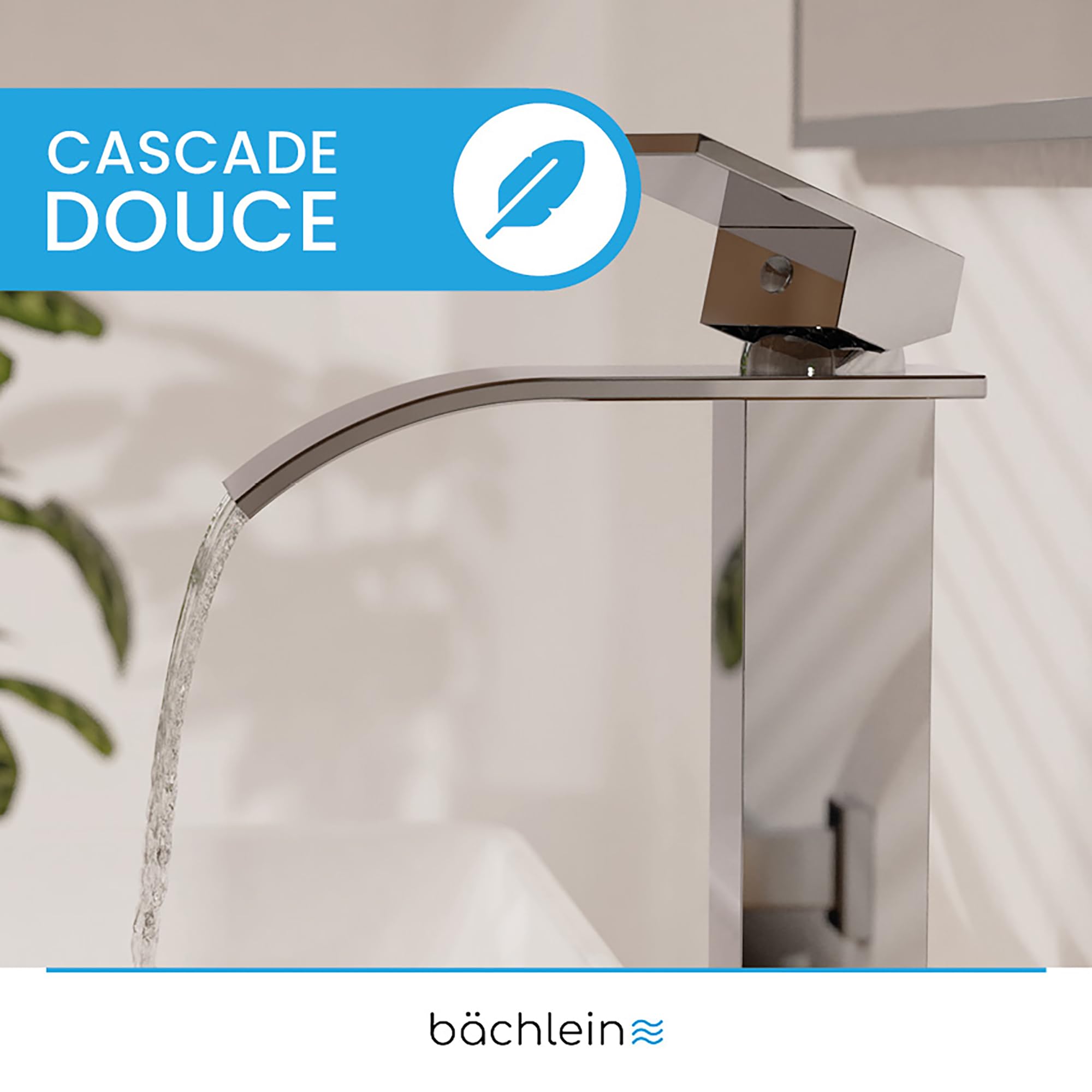 Bächlein Robinet de salle de bain en forme de cascade - Mitigeur monocommande extra haut avec kit de montage pour lavabo à poser - Chromé