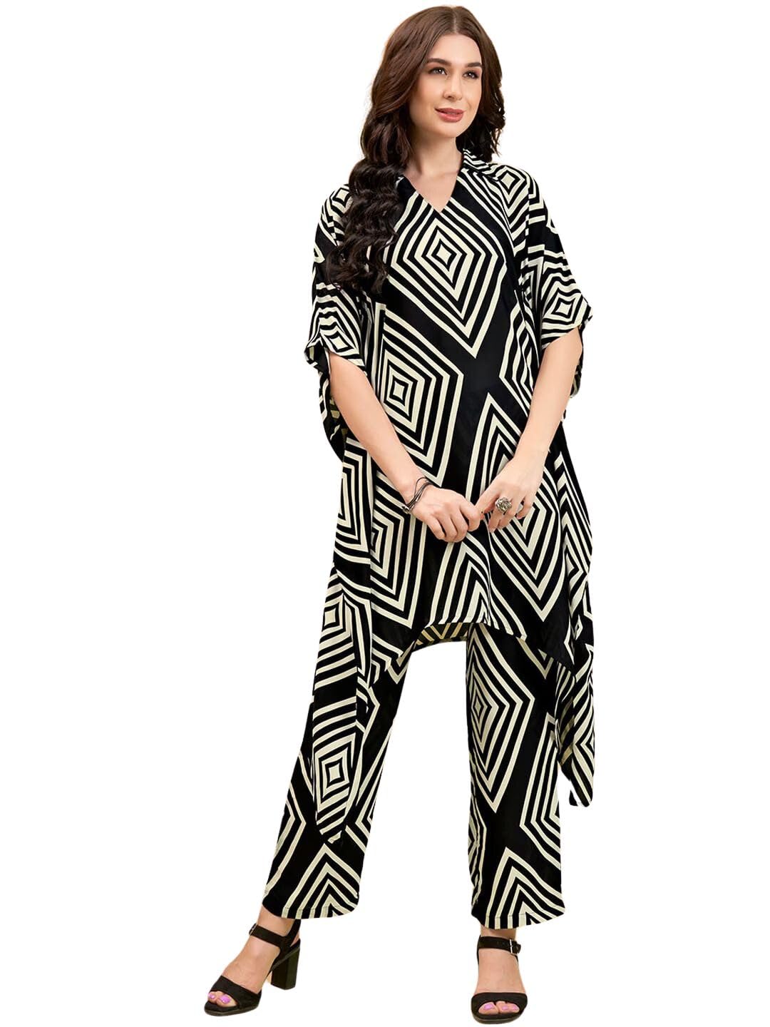 rytrasRayon Women's Printed Kaftan Kurta Pant Set
