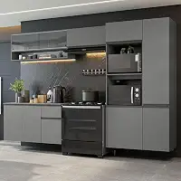 Armário de Cozinha Completa Suspenso 300cm Cinza Nice Madesa 07