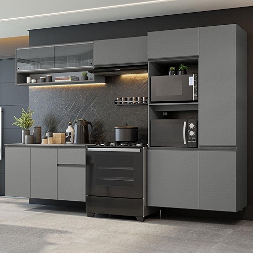 Armário de Cozinha Completa Suspenso 300cm Cinza Nice Madesa 07