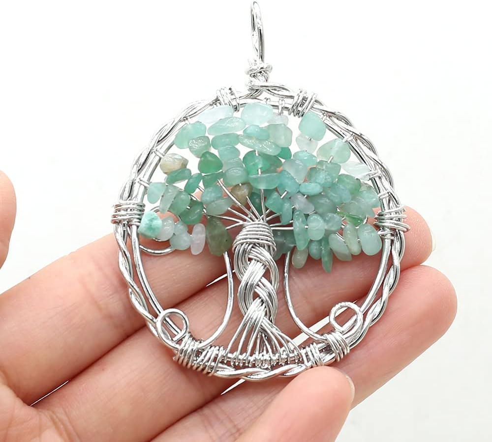 LHJ Healing Crystal Pendants hand Life Tree Shape Natural Chip Quartz Gemstone Charms for Jewelry Making Fortune & Energy Tree - Image 6