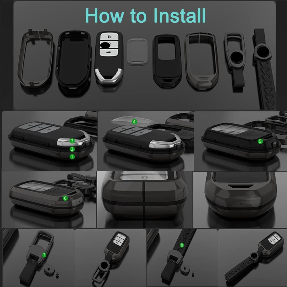 Alloy Metal Key Fob Cover,2 Pack Compatible with Honda Accord Civic CRV Pilot Ridgeline Odyssey Passport Remote Keyless Key Fob,Armor TPU Key Skin Case Protector with Keychain White Black