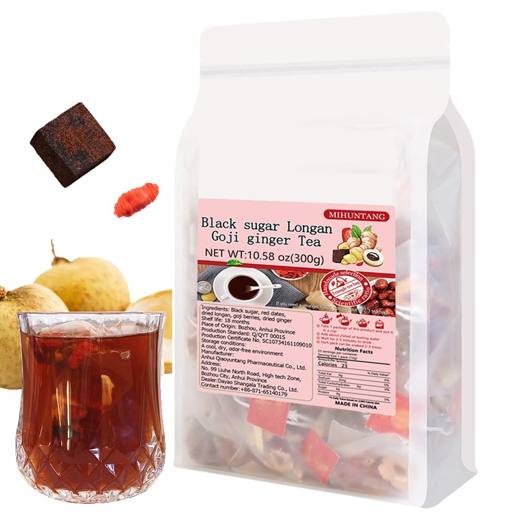 Black sugar Longan Goji ginger Tea 10.58 oz Sweet flower and fruit tea (12g×25packets) 黑糖桂圆枸杞姜茶300g