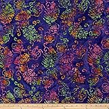 Indian Batik Jewel Box Leaf Purple/Pink/Green, Fabric by the Yard