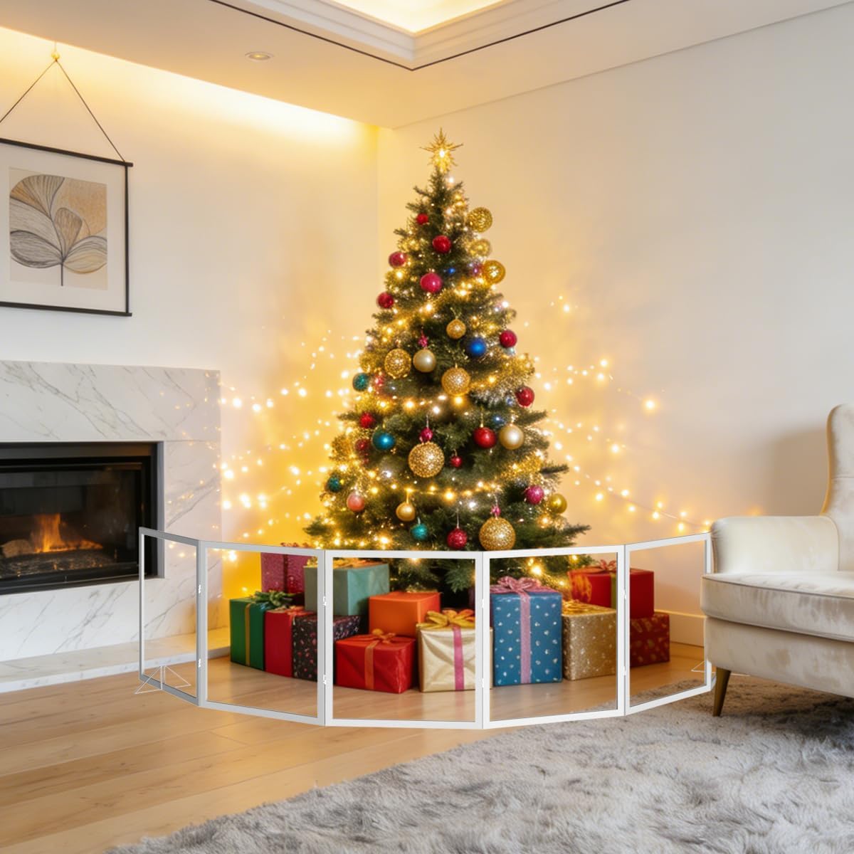 Extra-Wide Clear Dog Gate,(31.5" H*72" W),Transparent Pet Fence with Solid Hardwood and Plastic Board, Stylish & Durable Clear Acrylic Pet Gate for Doorways, Stairs and Hallways(4-Panel)