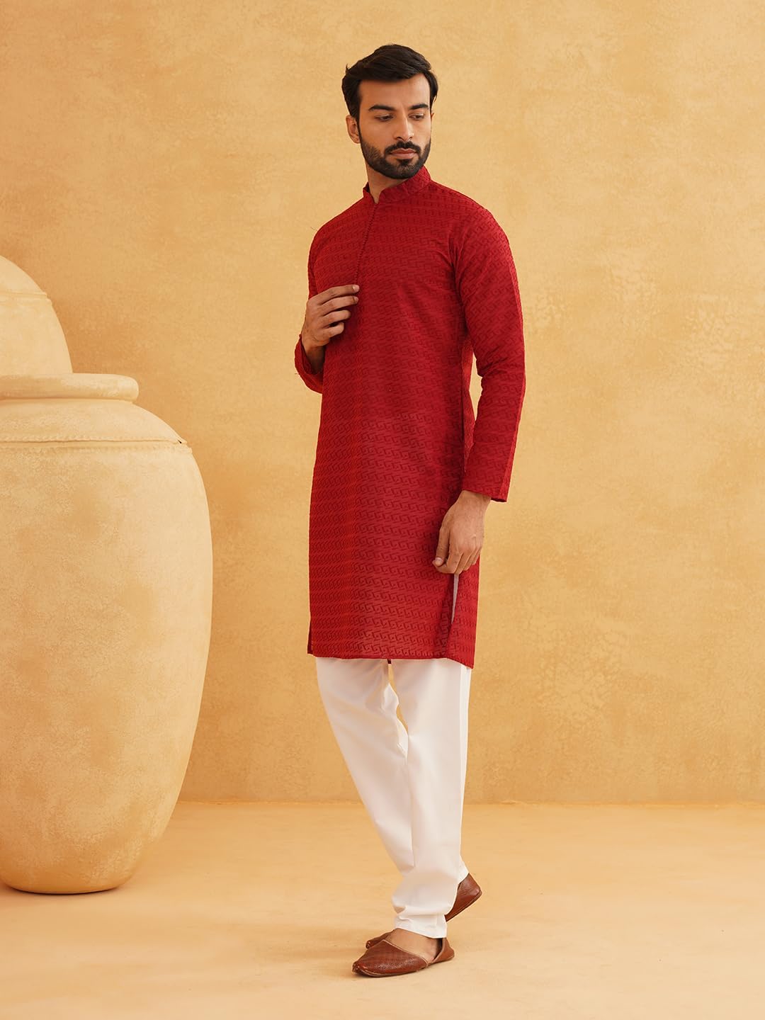 Sojanya (Since 1958 Men'S Pure Cotton Chikankari Only Long Kurta