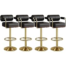 Vigosit Set of 4 Bar stools Modern Swivel Barstools Chair with Backrest and Arms, Adjustable PU Leather Saddle Stools with Gold Metal Base for Dining Room,Bar, Kitchen Island, Black