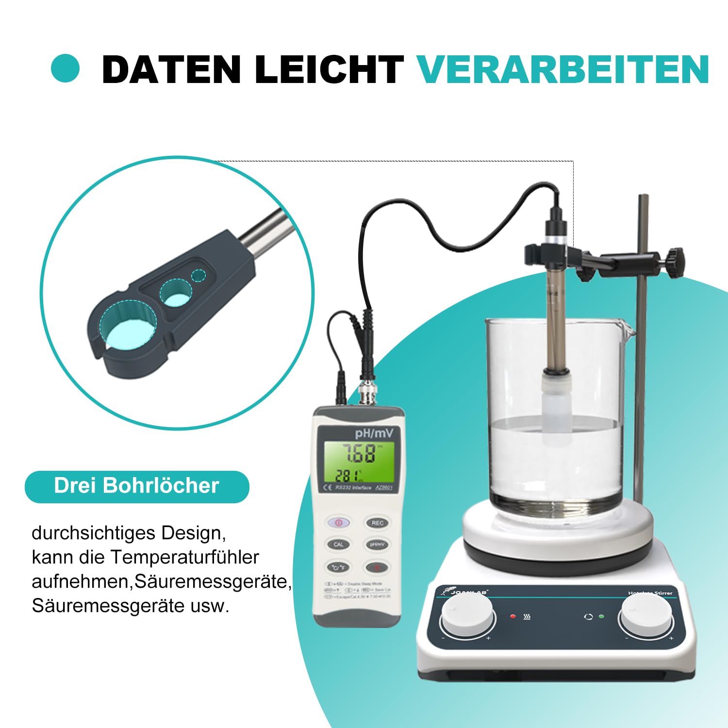JOANLAB Magnetrührer mit Heizplate, 5 Zoll, 260°C, 200-1500 U/min, 3L Kapazität, Rühr- und Heizfunktion, Drehknopfsteuerung, Edelstahl-Keramik-Platte