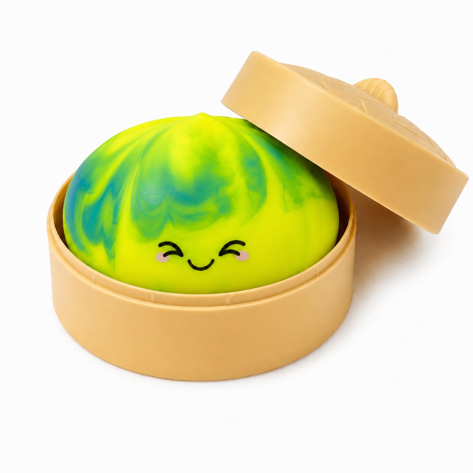 Crossunx Green Tie-Dye Dumpling Squishies Stress Balls, Colorful Squishies Dumpling Fidget Sensory Toy with Food Steamer, Squeeze Dough Ball for