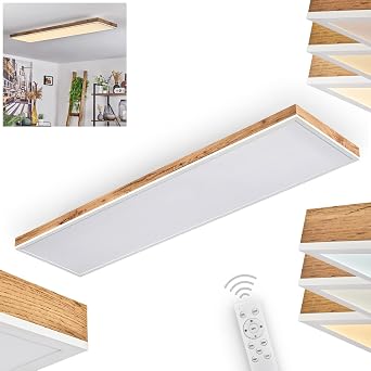LED Ceiling Light Salmi, Made of Metal/MDF/Plastic in White/Wood Look/Brown, LED Panel dimmable/Light Colour Changeable with Remote Control, 150-2250 Lumen, 2700-6500 Kelvin, 1 x LED 36 watt [Energy Class E]