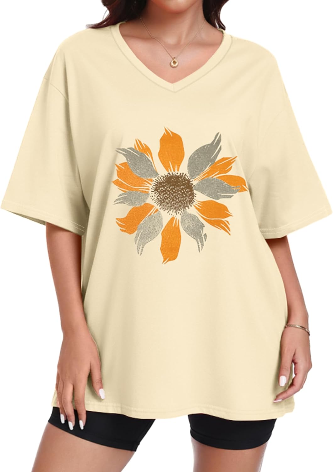 ADOREJOY Oversized Tshirts for Women V Neck Summer Graphic Tees Casual Short Sleeve Loose Tops - Image 4