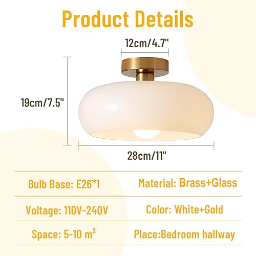 Miniatura 2 de Lámpara de techo moderna de mediados de siglo, montaje empotrado de vidrio de leche MCM con pantalla de cúpula blanca de 11 pulgadas, lámpara de