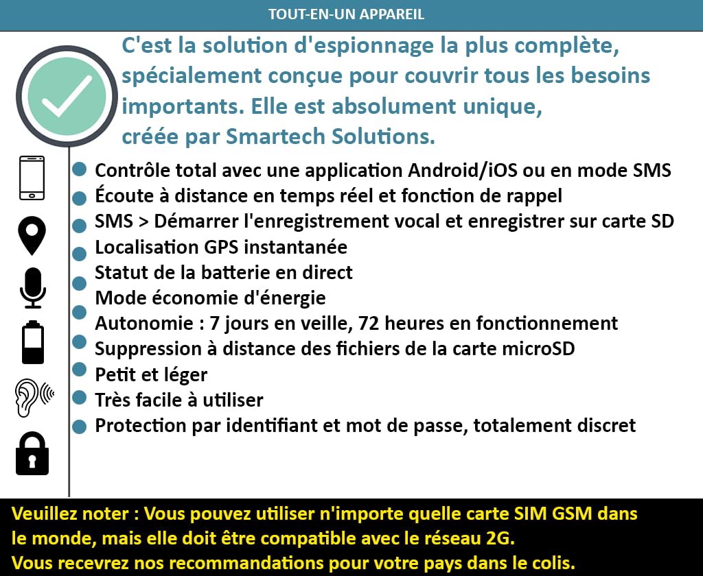 [Mis à Jour en 2025] Dispositif GSM Micro Espion Ecoute a Distance en Temps réel Qui Vous Appelle ou Que Vous Pouvez Appeler, Micro Espion Enregistreur Vocal & Optimisation Vocale Enregistreur Audio