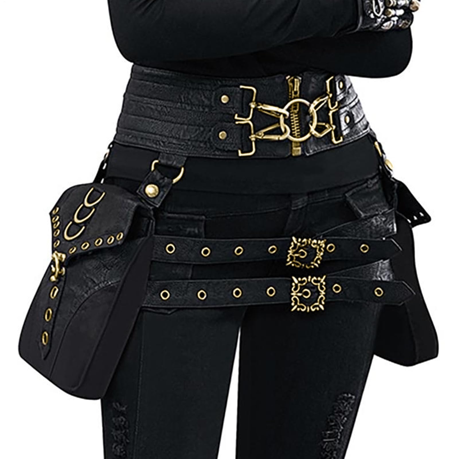 Aizuoni Halloween Cosplay Steampunk Bag | Waist Bag Motorcycle Halloween Steampunk Bag | Outdoor Motorcycle Cycling Hiking Hip Thigh Bag for Boys