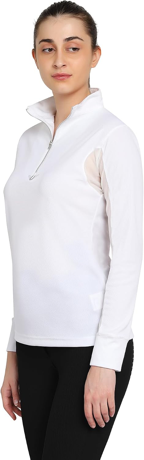 TuffRider Women's Ventilated Technical Long Sleeve Sport Shirt with Mesh, White, 2X