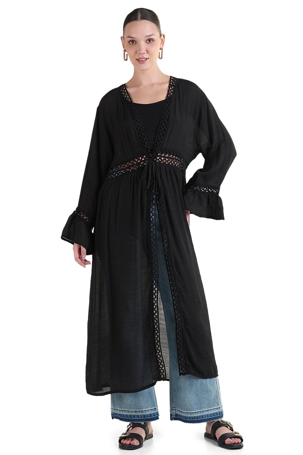 showoffff Edition Women's Solid Black Longline Shrug-CHN-9335_Black-P-picture-11