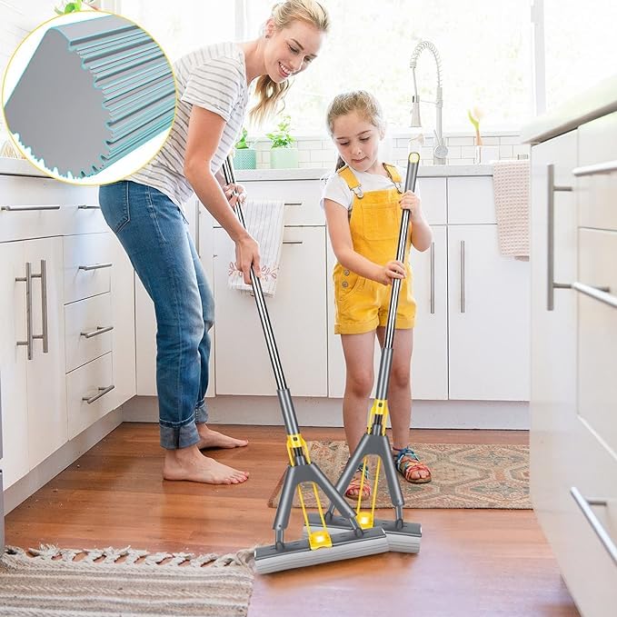 Image of Suicune Premium PVA Sponge Mop - Stainless Steel Butterfly for Efficient Floor Cleaning - Durable Stick Ideal for Floor, Bathroom, Window Cleaning