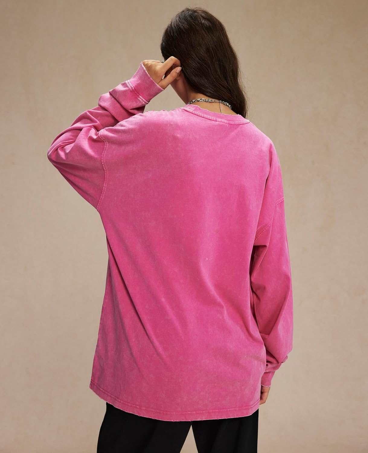 KEEPSHOWING Men's Oversized T Shirts Long Sleeve Shirts for Men Vintage Acid Wash Comfort Colors Crewneck Sweatshirt - Image 4