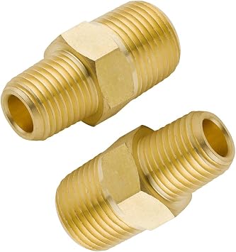Brass Reducing Hex Nipple, 1/2" NPT Male x 1/4" NPT Male Straight Connector Pipe Fitting 1200psi Pack of 2
