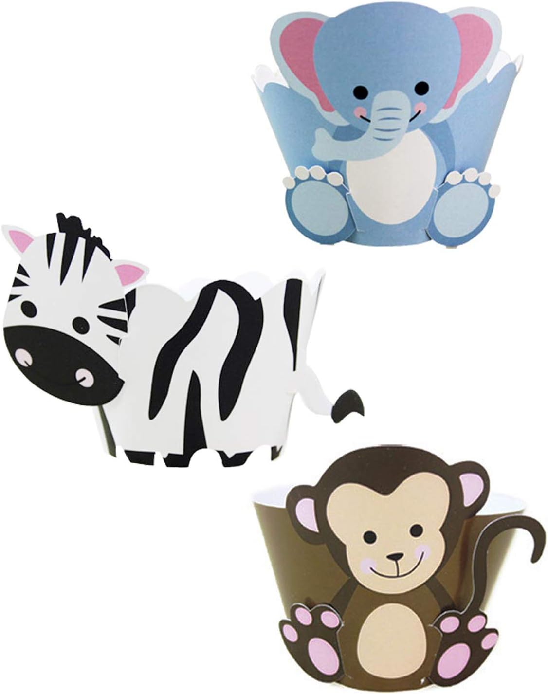 Animal Cupcake Wrappers from Cestash - Set of 48 - Monkey, Zebra, Elephant Cupcake Wrappers For Baby Shower, Birthday Party - Disposable Cupcake Liners For Kids Get Together - Muffin Holders