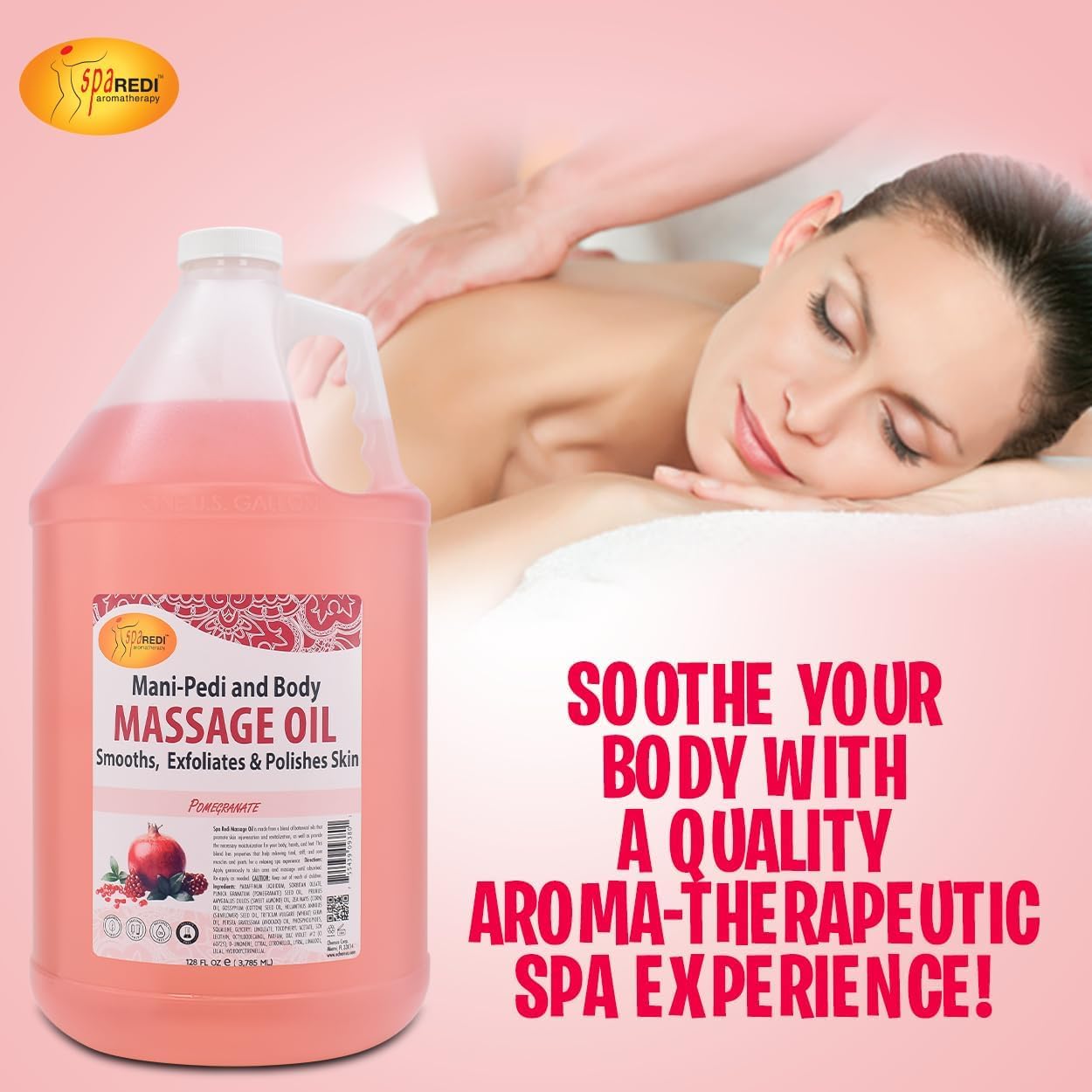 SPA REDI - Massage Oil, Pomegranate, 128 Oz - Professional Full Body Massage Therapy, Made with Almond Oil, Cotton Seed Oil, Sunflower Oil, Avocado Oil, Essential Oils and Vitamin E - Image 3