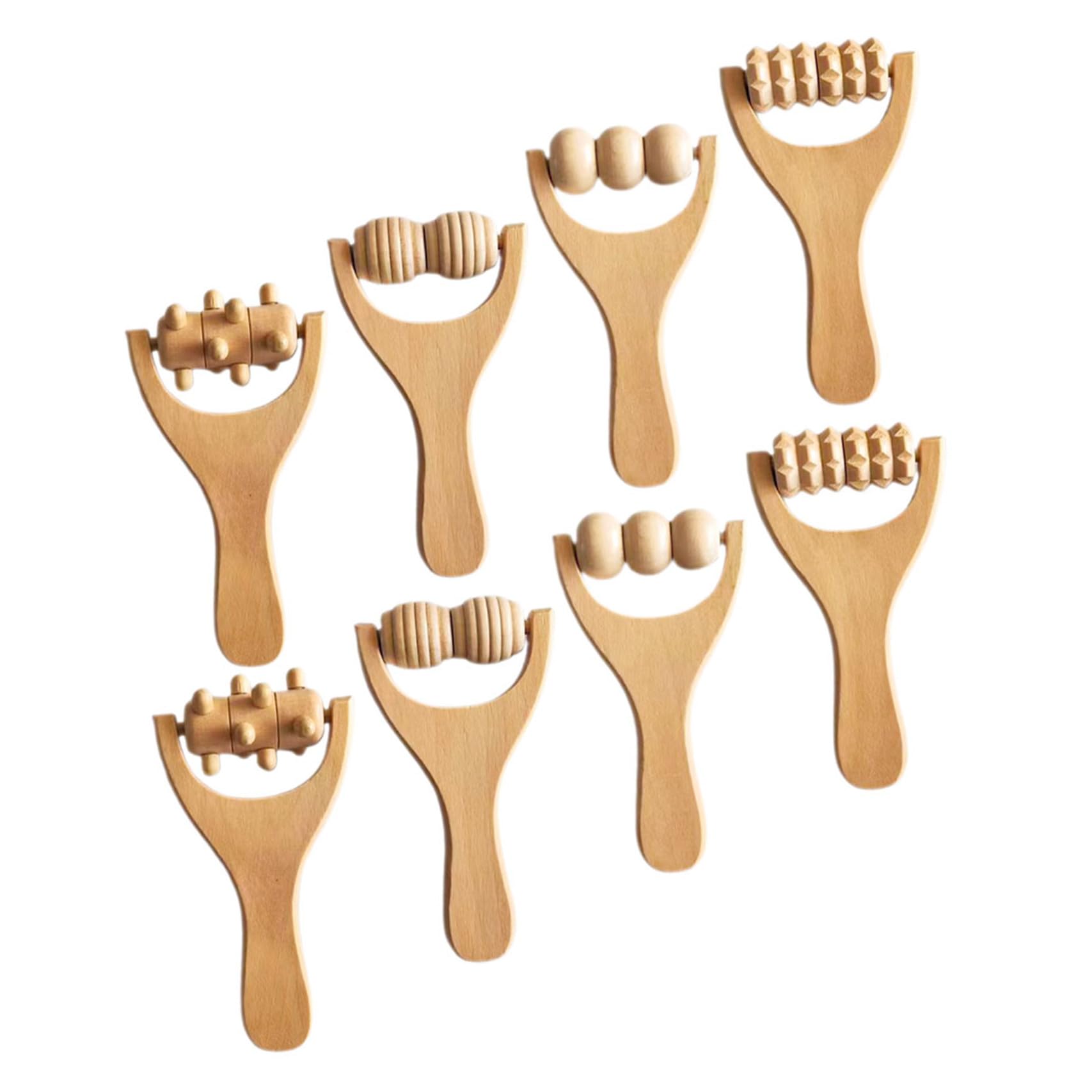 8 piezas Herramienta de Masaje de Madera para Pies Espalda Cuello y Brazos Portátil y Ligera Multifuncional para Aliviar Dolores Musculares y Mejorar Circulación