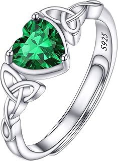 925 Sterling Silver Celtic Knot Heart/Butterfly/Cute Bat Ring for Women, Birthstone Jan-Dec Available, Gorgeous Cubic Zirconia Ring, Adjustable Ring, Come with Box