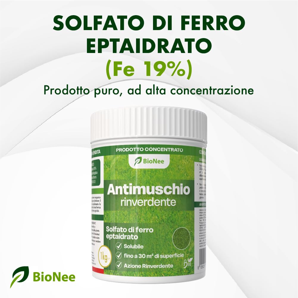 Antimusgo revitalizante 1 kg – Sulfato de hierro concentrado – Acción rápida contra musgo, clorosis férrica y reverdecimiento del césped – Permitido en agricultura biológica