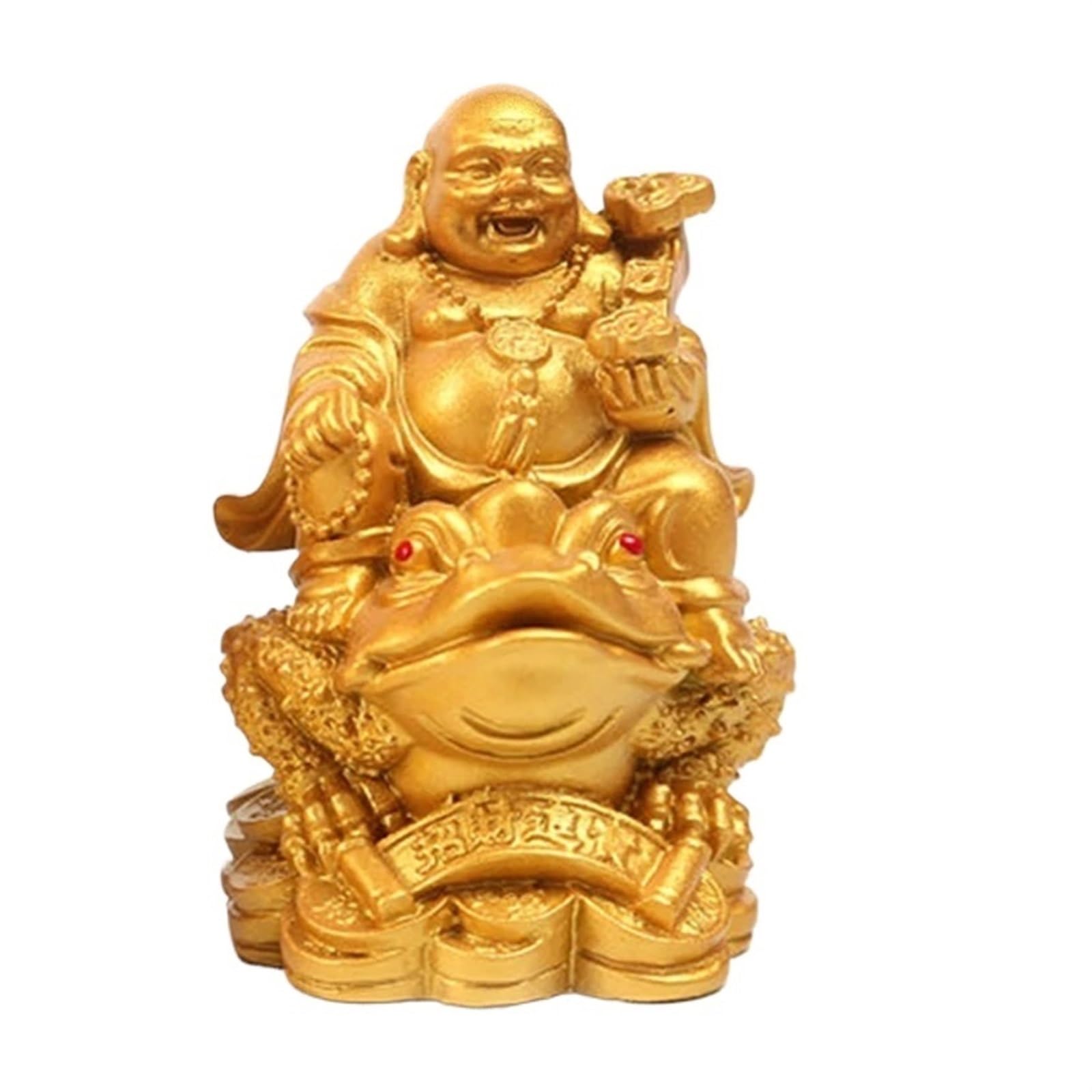 UVDS LUCKY Feng Shui Maitreya Buddha Statue Toad Figurine Money Fortune Wealth Chinese Golden Frog Home Office Tabletop Decoration (Color : Gold)