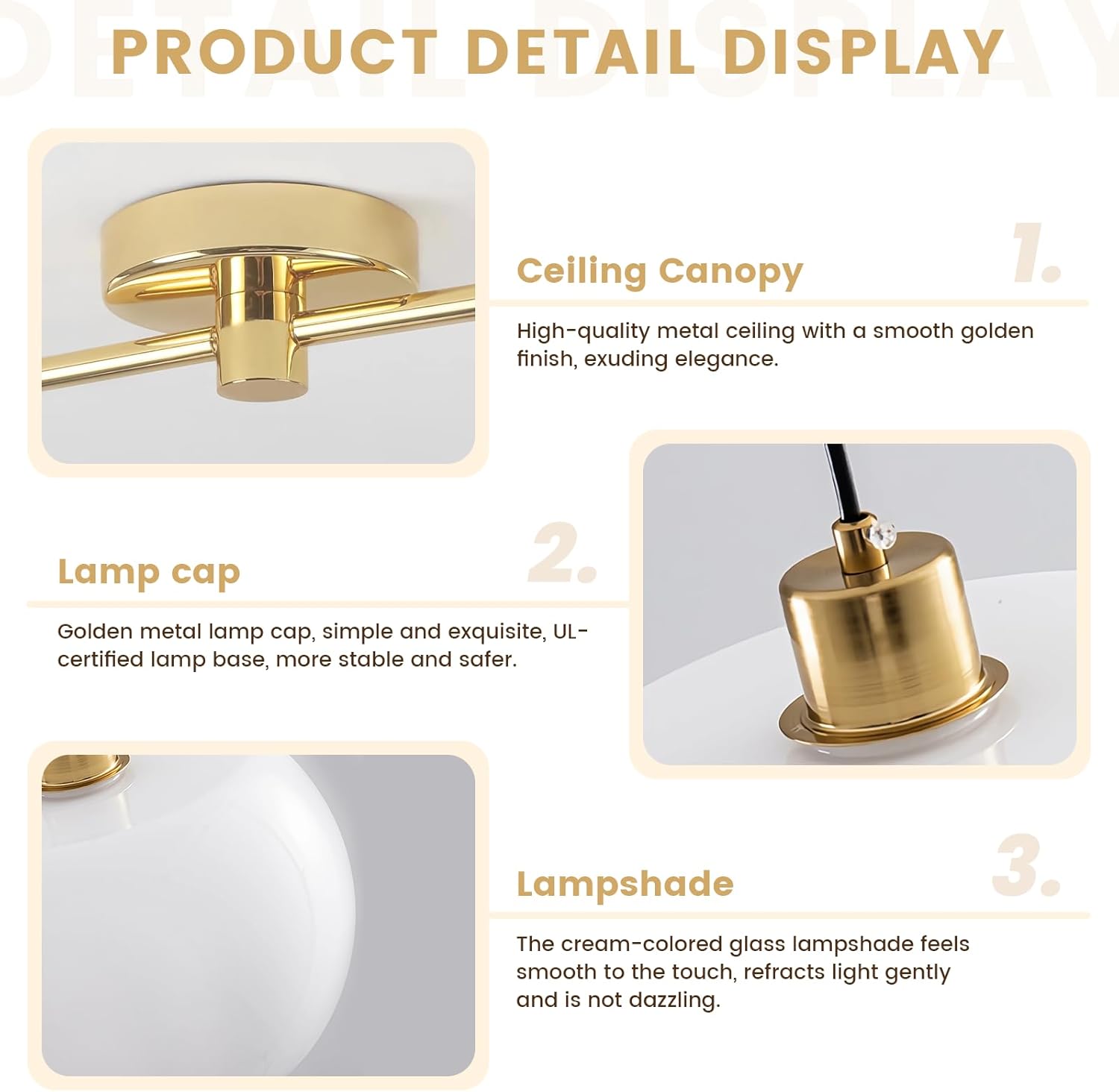 Modern Living Room Pendant Light 2-Light White Glass Pendant Light with Golden Brass Finished, Modern Adjustable Kitchen Island Light Fixture Gold Hanging Light for Dining Room Farmhouse