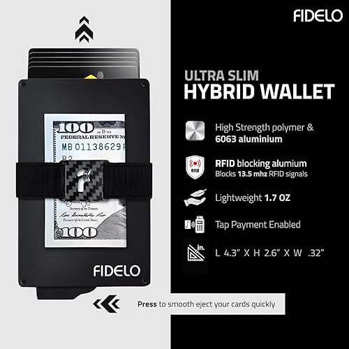 Miniatura 2 de Fidelo - Cartera minimalista para hombre, tarjetero delgado para tarjetas de crédito, con tecnología de bloqueo RFID, funda extraíble, negro (Black