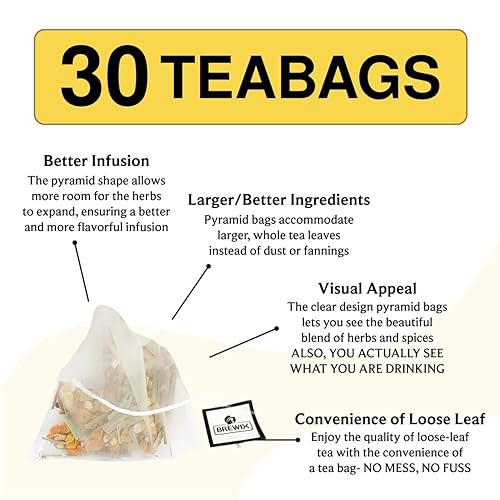 Vista 169 de BREWIX Bolsas de té de albahaca sagrada (15 bolsas de té piramidales) Camiseta con hojas de tulsi y manzanilla Sin cafeína, té de hierbas