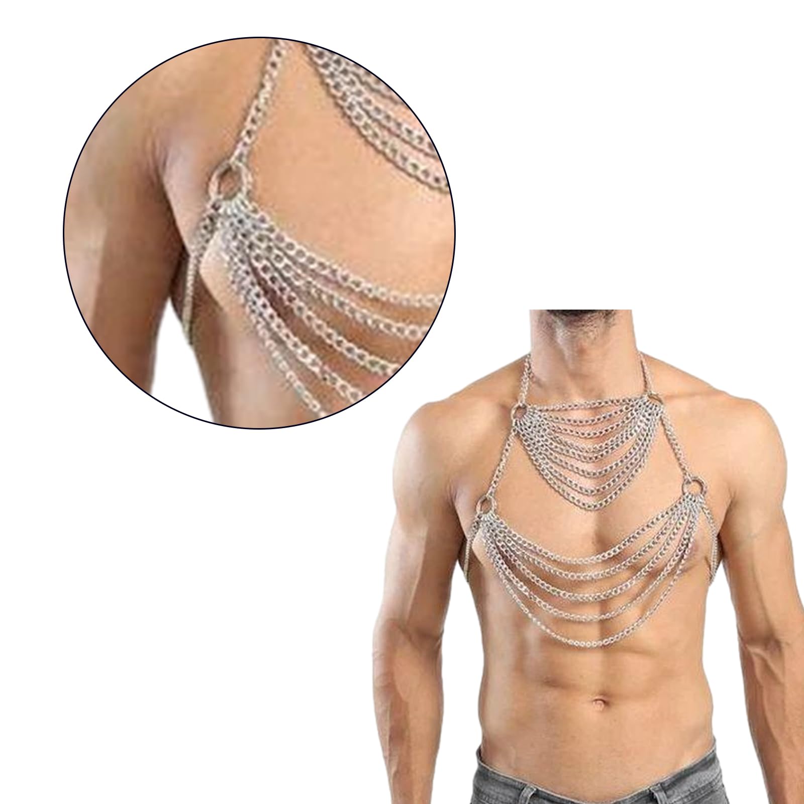 Oxxggkao Arnés De Cadena Ajustable Para Hombre – Accesorio Punk De Pecho Plateado | Ideal Para Club, Disfraces Y Fiestas