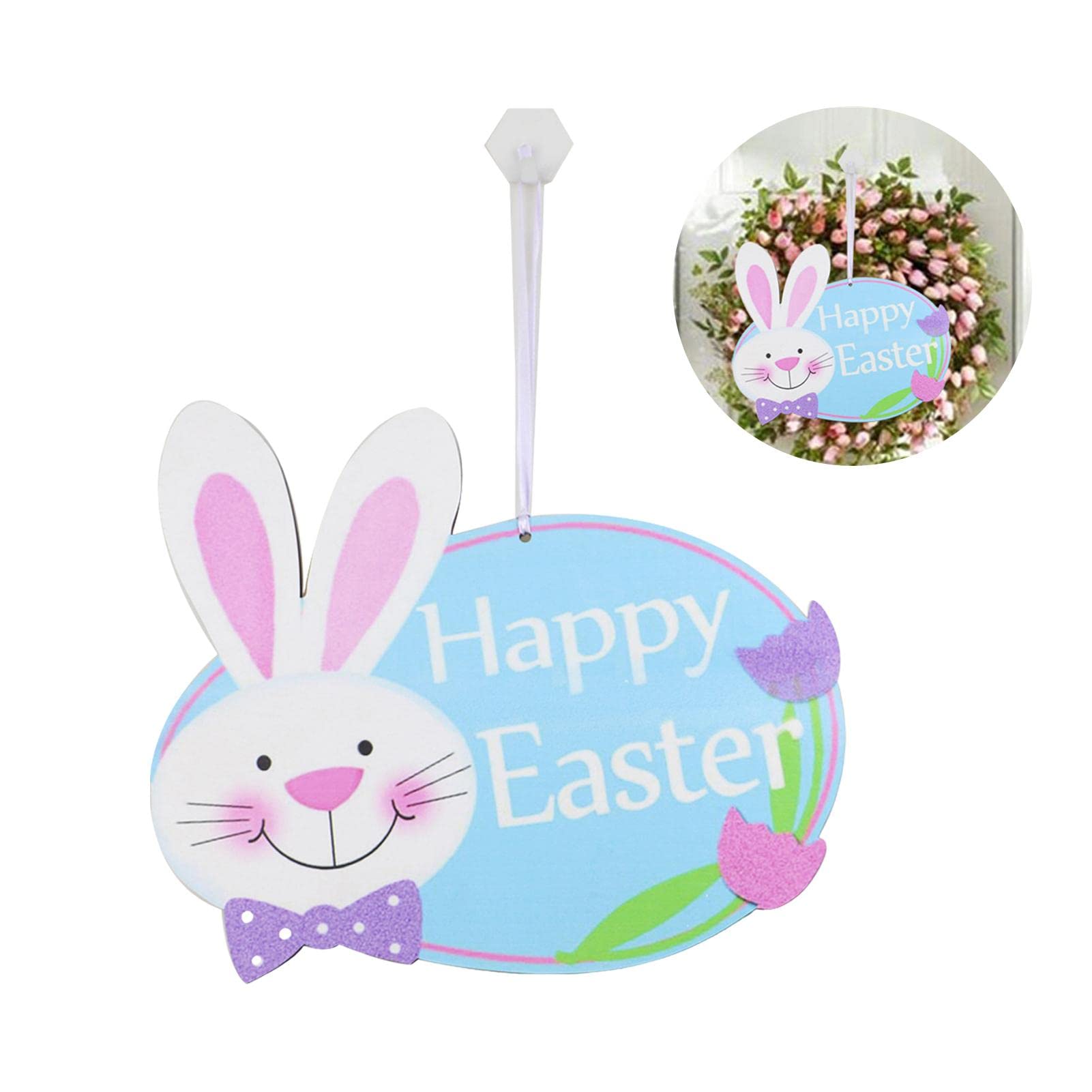 Ciondoli pasquali in legno, segno di benvenuto pasquale in legno con una fionda, coniglio artigianato segno di benvenuto, appendere alla parete porta per casa favore Pasqua