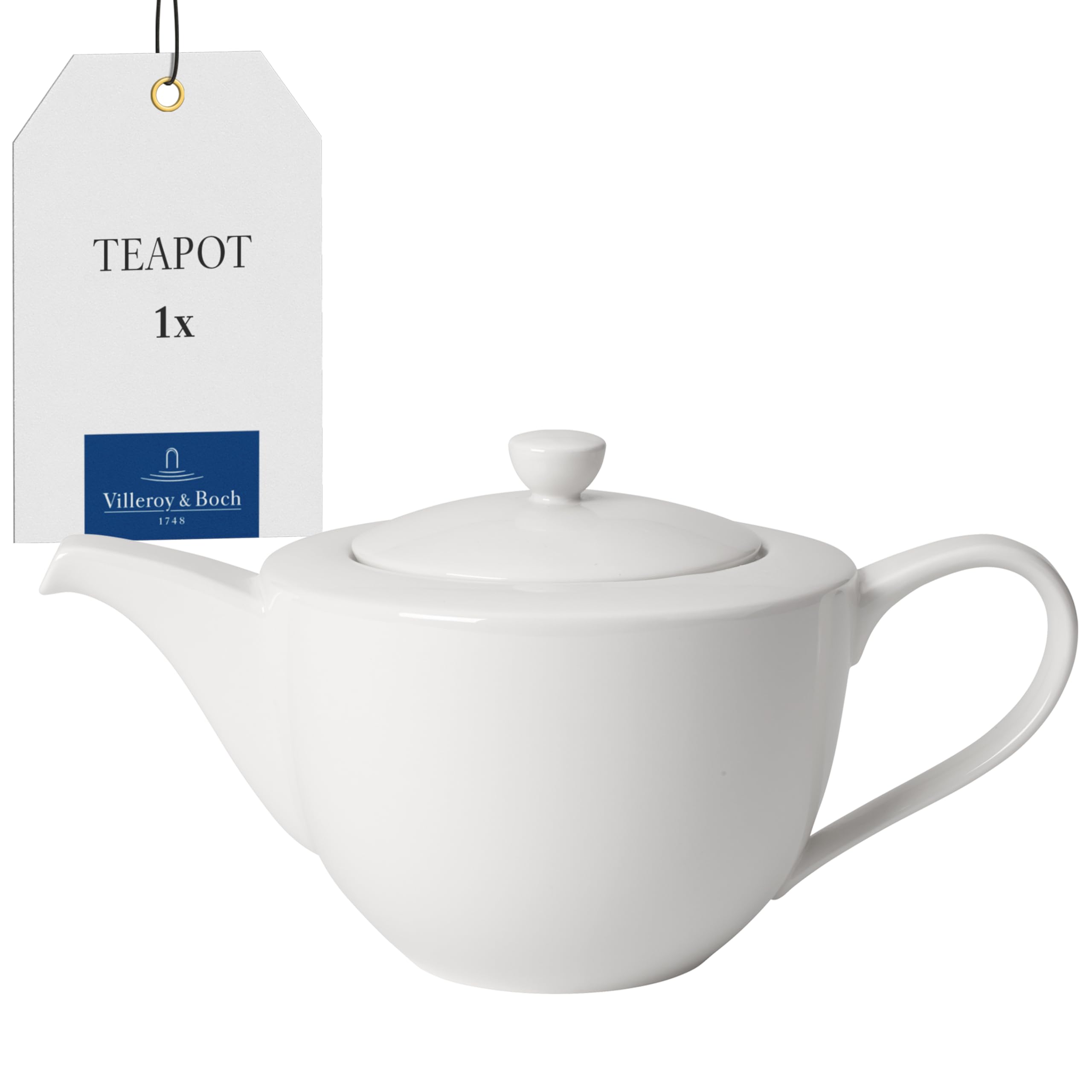 Villeroy & Boch White - For Me Teapot, Premium Porcelain Jug With Handle And Lid, Dishwasher Safe, 1300 Ml