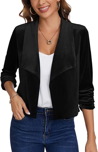 MINTLIMIT Womens Casual Velvet Blazer 3/4 Sleeve Shawl Lapel Work Jackets