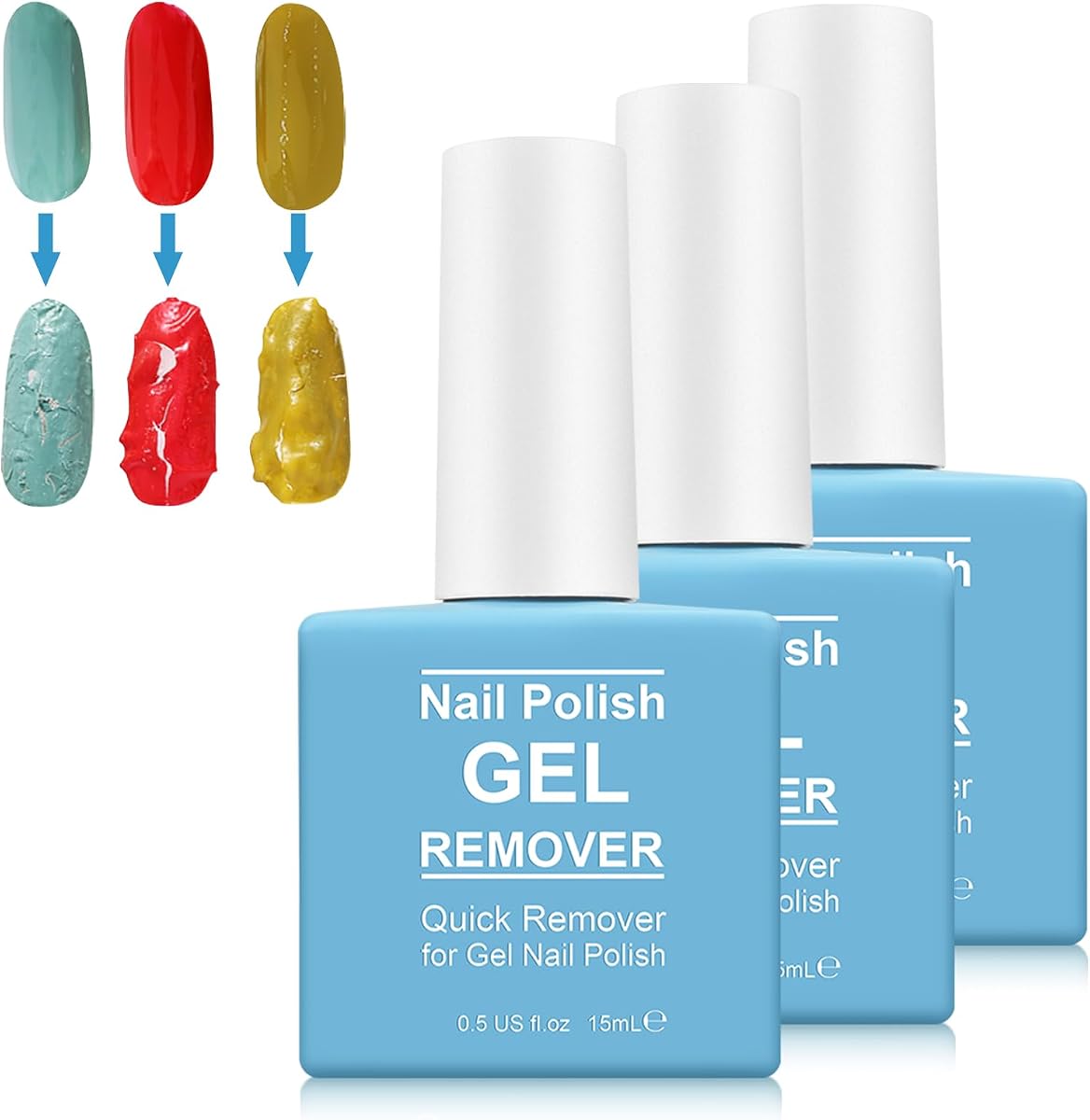 Gel Polish Remover for Nails (3pack), Easy & Quick Soak Off Gel Polish Remover in 3-5 Minutes, No Damage to Nails, for Salon & Home Use