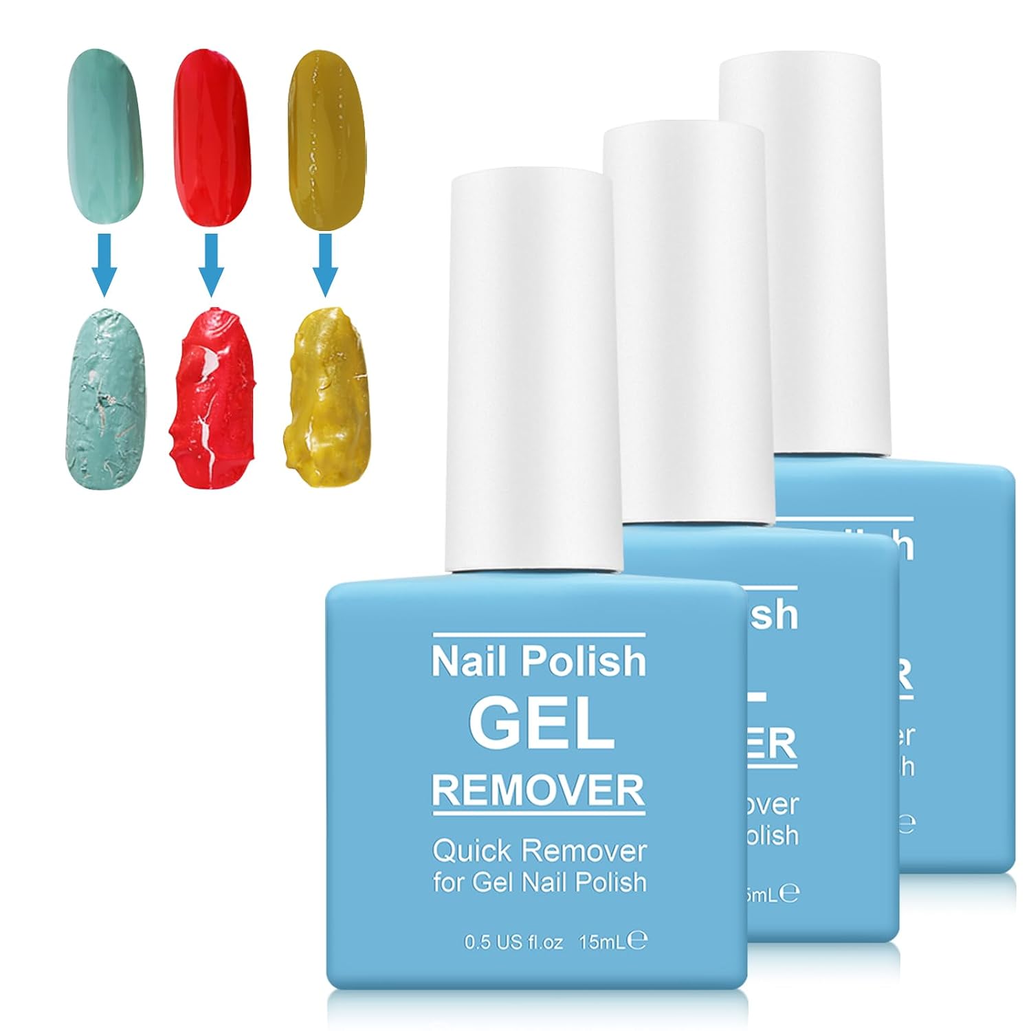 Gel Polish Remover for Nails (3pack), Easy & Quick Soak Off Gel Polish Remover in 3-5 Minutes, No Damage to Nails, for Salon & Home Use