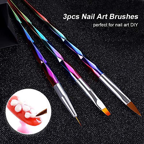 Baugger 3 peças de pincéis para arte em unhas, conjunto de pincéis de acrílico UV gel para pintura d